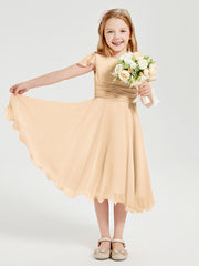 Chiffon Tea Length Junior Bridesmaid Dresses Peach