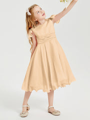 Chiffon Tea Length Junior Bridesmaid Dresses Peach