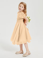 Chiffon Tea Length Junior Bridesmaid Dresses Peach