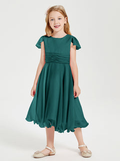 Chiffon Tea Length Junior Bridesmaid Dresses Peacock