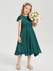 Chiffon Tea Length Junior Bridesmaid Dresses Peacock