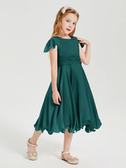 Chiffon Tea Length Junior Bridesmaid Dresses Peacock