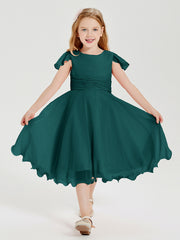 Chiffon Tea Length Junior Bridesmaid Dresses Peacock