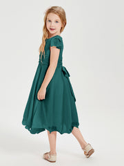 Chiffon Tea Length Junior Bridesmaid Dresses Peacock