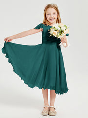 Chiffon Tea Length Junior Bridesmaid Dresses Peacock