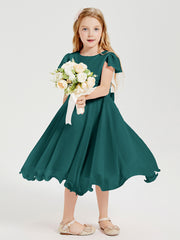 Chiffon Tea Length Junior Bridesmaid Dresses Peacock