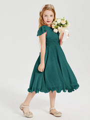 Chiffon Tea Length Junior Bridesmaid Dresses Peacock