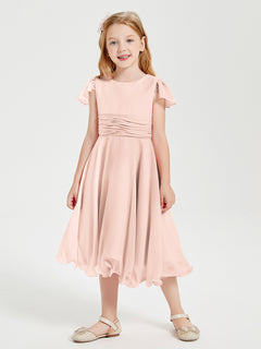 Chiffon Tea Length Junior Bridesmaid Dresses Pearl Pink