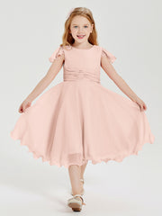 Chiffon Tea Length Junior Bridesmaid Dresses Pearl Pink