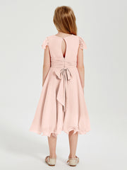 Chiffon Tea Length Junior Bridesmaid Dresses Pearl Pink