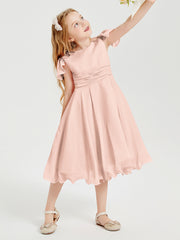 Chiffon Tea Length Junior Bridesmaid Dresses Pearl Pink
