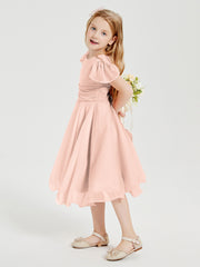 Chiffon Tea Length Junior Bridesmaid Dresses Pearl Pink