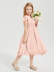 Chiffon Tea Length Junior Bridesmaid Dresses Pearl Pink