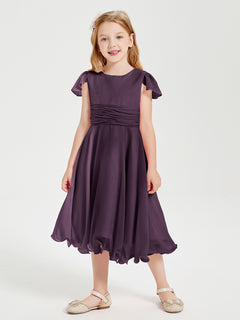 Chiffon Tea Length Junior Bridesmaid Dresses Plum