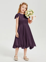Chiffon Tea Length Junior Bridesmaid Dresses Plum