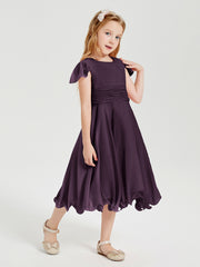 Chiffon Tea Length Junior Bridesmaid Dresses Plum