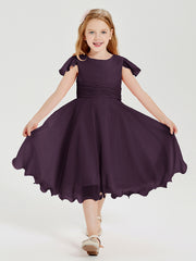 Chiffon Tea Length Junior Bridesmaid Dresses Plum