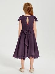 Chiffon Tea Length Junior Bridesmaid Dresses Plum