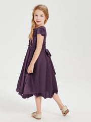 Chiffon Tea Length Junior Bridesmaid Dresses Plum