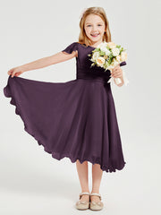 Chiffon Tea Length Junior Bridesmaid Dresses Plum
