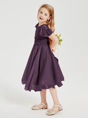 Chiffon Tea Length Junior Bridesmaid Dresses Plum