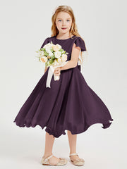 Chiffon Tea Length Junior Bridesmaid Dresses Plum