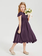 Chiffon Tea Length Junior Bridesmaid Dresses Plum
