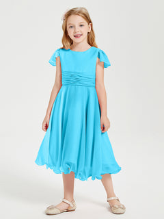 Chiffon Tea Length Junior Bridesmaid Dresses Pool