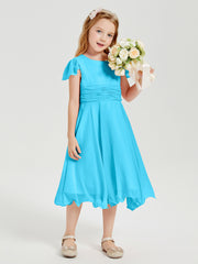 Chiffon Tea Length Junior Bridesmaid Dresses Pool