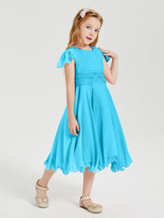 Chiffon Tea Length Junior Bridesmaid Dresses Pool