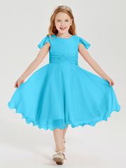 Chiffon Tea Length Junior Bridesmaid Dresses Pool