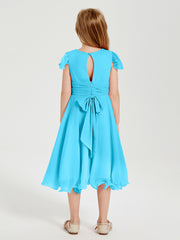 Chiffon Tea Length Junior Bridesmaid Dresses Pool