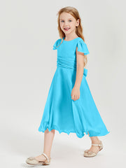Chiffon Tea Length Junior Bridesmaid Dresses Pool