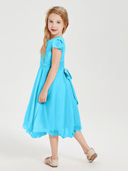 Chiffon Tea Length Junior Bridesmaid Dresses Pool