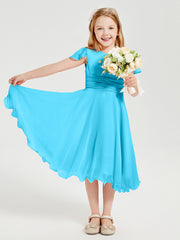 Chiffon Tea Length Junior Bridesmaid Dresses Pool