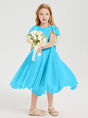 Chiffon Tea Length Junior Bridesmaid Dresses Pool