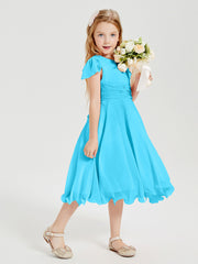 Chiffon Tea Length Junior Bridesmaid Dresses Pool