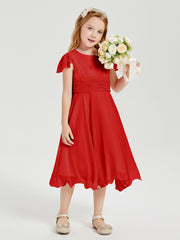 Chiffon Tea Length Junior Bridesmaid Dresses Red