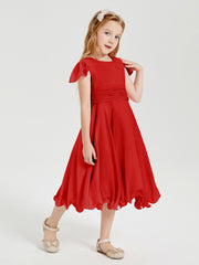 Chiffon Tea Length Junior Bridesmaid Dresses Red