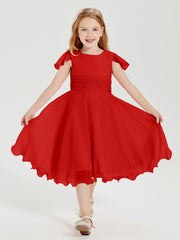 Chiffon Tea Length Junior Bridesmaid Dresses Red