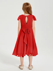 Chiffon Tea Length Junior Bridesmaid Dresses Red