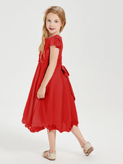 Chiffon Tea Length Junior Bridesmaid Dresses Red