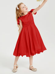Chiffon Tea Length Junior Bridesmaid Dresses Red