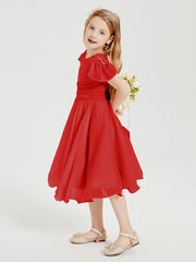 Chiffon Tea Length Junior Bridesmaid Dresses Red