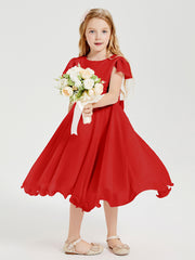 Chiffon Tea Length Junior Bridesmaid Dresses Red