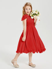 Chiffon Tea Length Junior Bridesmaid Dresses Red