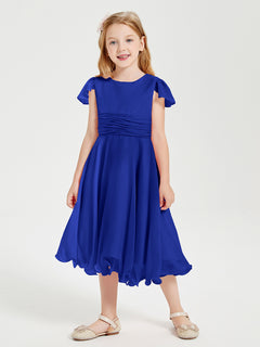 Chiffon Tea Length Junior Bridesmaid Dresses Royal Blue