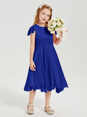 Chiffon Tea Length Junior Bridesmaid Dresses Royal Blue