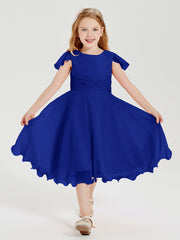 Chiffon Tea Length Junior Bridesmaid Dresses Royal Blue