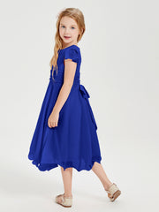 Chiffon Tea Length Junior Bridesmaid Dresses Royal Blue
